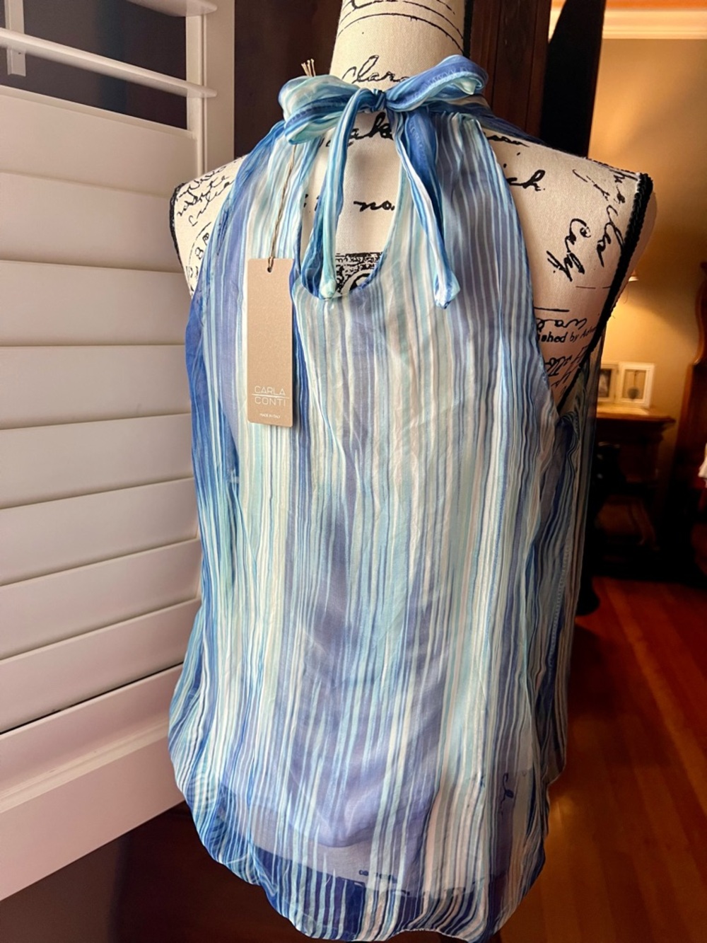 Carla Conti Blue Striped Halter Tie Tank
